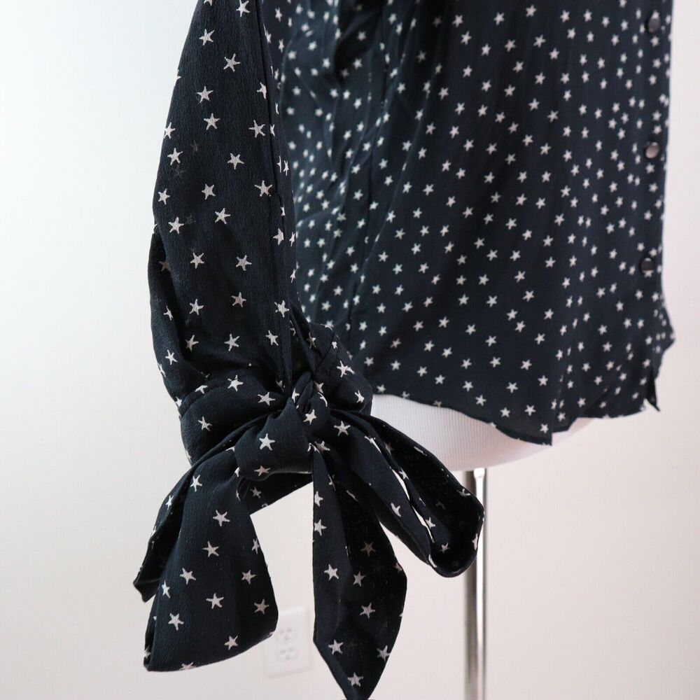 Madewell Size S Silk Star Scatter Tie Sleeve Blouse Black White - Picture 8 of 11